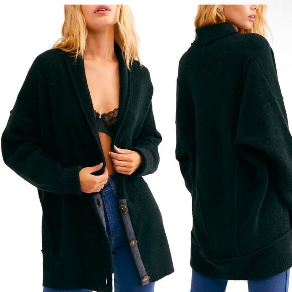 Free People Oversized Eucalyptus Button Up Cardigan Black Size XS - Picture 2 of 10